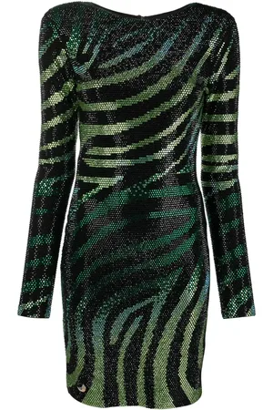 Philipp Plein Crystal-embellished zebra-print dress
