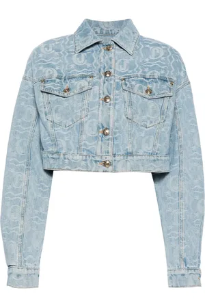 Roberto Cavalli Logo-jacquard cropped denim jacket