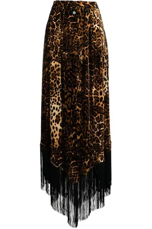 Roberto Cavalli Fringed leopard-print maxi skirt