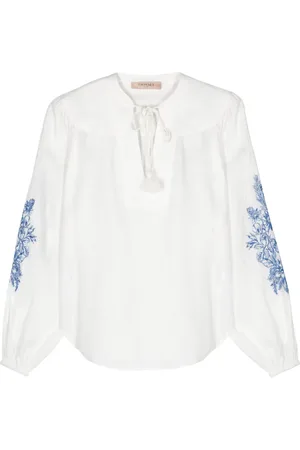 Twin-Set Floral-embroidery chambray blouse