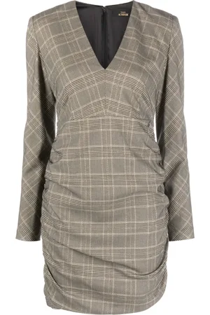 Twin-Set Check-pattern ruched minidress