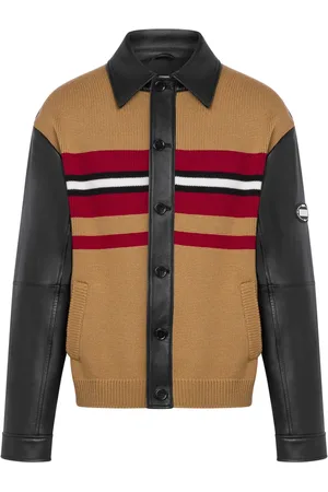 Moschino Knitted-panel leather jacket