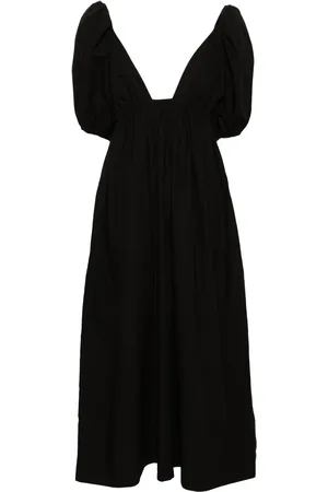 Ganni V-neck poplin midi dress
