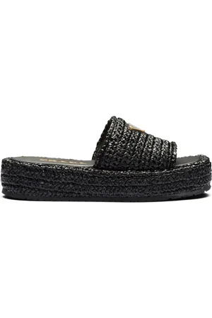 Prada Logo-plaque woven-raffia sandals