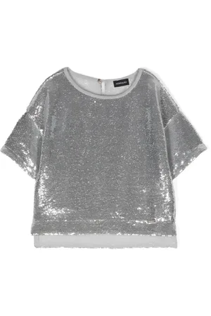 MONNALISA Boat-neck sequined T-shirt