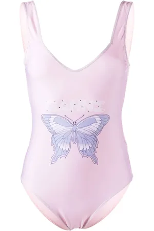Ganni Butterfly logo-print swimsuit