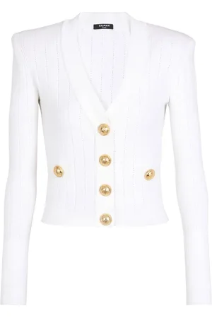 Balmain Pointelle-knit V-neck cardigan