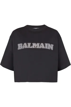 Balmain Rhinestone-logo cropped cotton T-shirt
