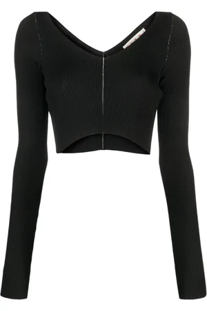 Marni V-neck ribbed-knit crop top