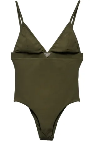 Prada Logo-triangle fine-ribbed swimsuit