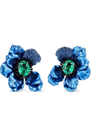 Anabela Chan 18kt white gold Poppy emerald and sapphire earrings