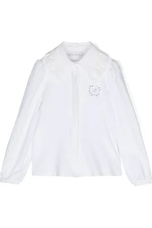 MONNALISA Crystal-embellished ruffle-detail shirt