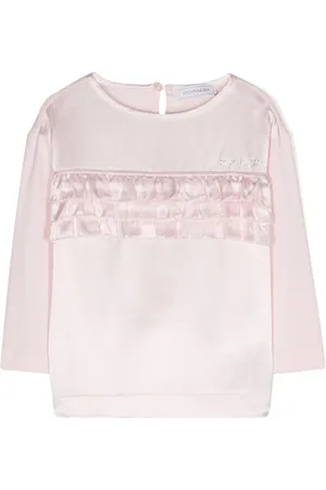MONNALISA Rhinestone-embellished ruffled-detail T-shirt