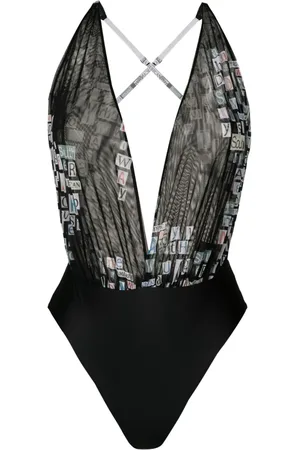 AMIR SLAMA Text-print V-neck bodysuit