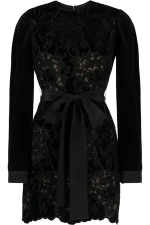 Elie saab Floral-lace detailing velvet-finish dress