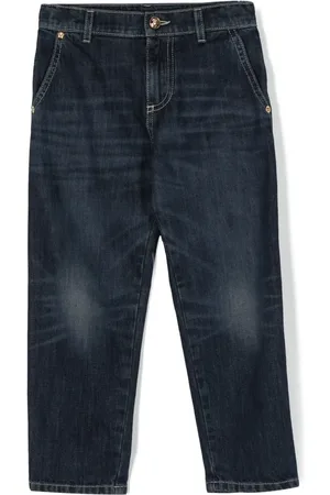 VERSACE Logo-embroidered straight-leg jeans