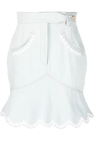 Casablanca Floral-embroidered denim peplum skirt