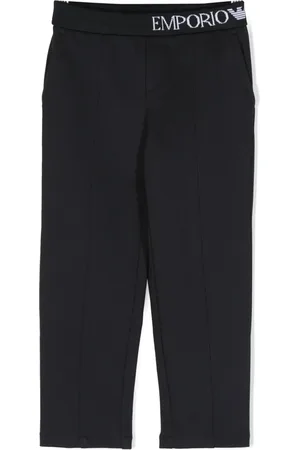 Emporio Armani Logo-waistband twill straight-leg trousers