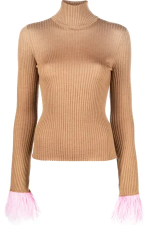 La DoubleJ Feather-cuff ribbed-knit jumper