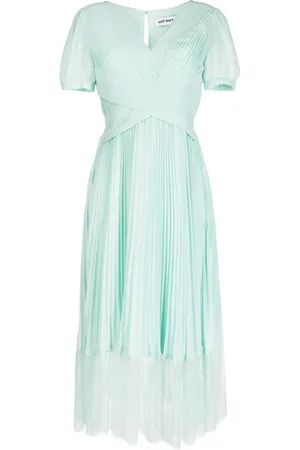 Self-Portrait Pleated lace-trim midi dress