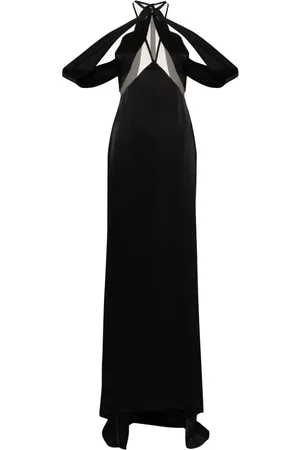 DAVID KOMA Tulle-detail satin gown