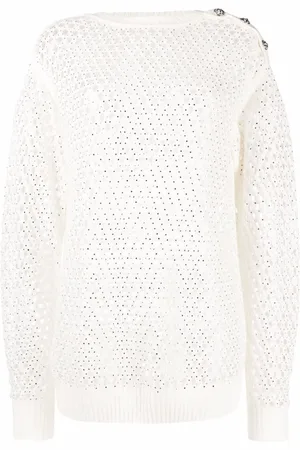 Philipp Plein Pointelle-knit crystal-embellished jumper