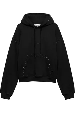 Msgm Stud detailing logo-embroidered drawstring hoodie