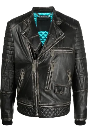 Philipp Plein Logo-plaque leather biker jacket