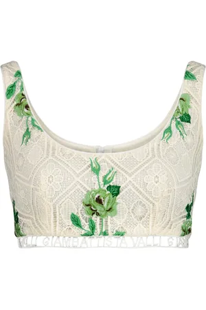Giambattista Valli Pens??es Sauvages floral-embroidered crop top