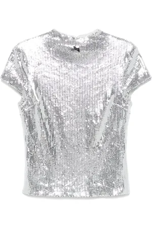 ROTATE Sequinned cap-sleeve top