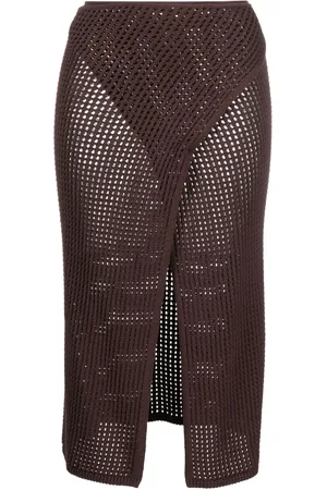 andre damo Front-slit crochet-knit midi skirt