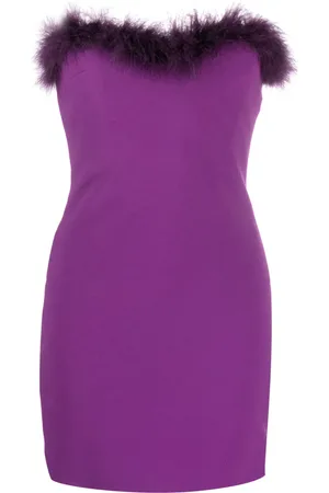 AMEN Feather-trim strapless crepe minidress