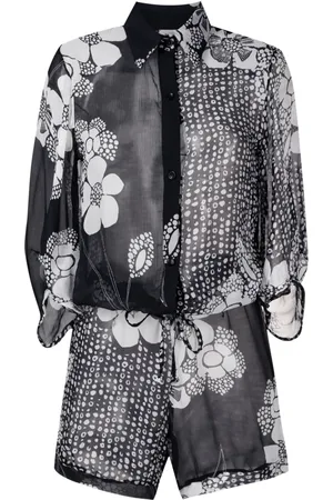 AMIR SLAMA Floral-print semi-sheer playsuit