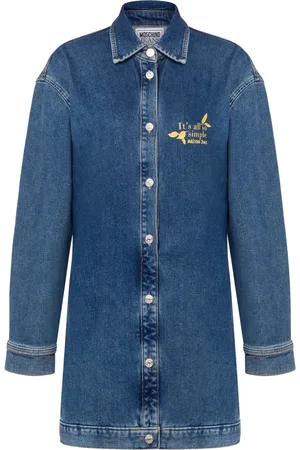 Moschino Slogan-embroidered denim shirtdress
