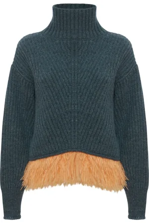 La DoubleJ High-neck feather-trim jumper
