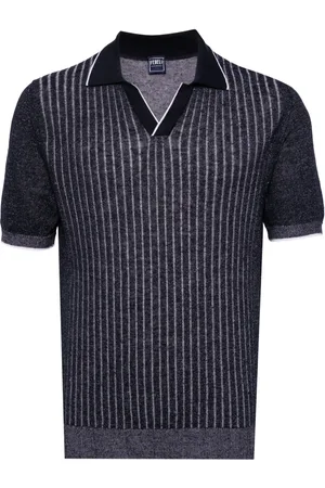 FEDELI Spread-collar ribbed polo shirt