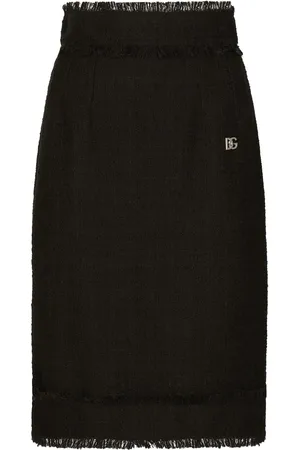 Dolce & Gabbana DG-plaque tweed midi skirt