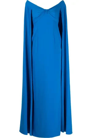 Marchesa Notte Off-shoulder cape-detail gown