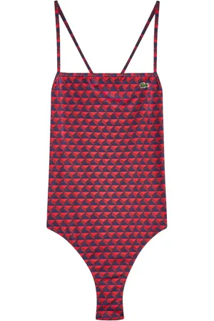 Lacoste Geometric-print criss-cross swimsuit