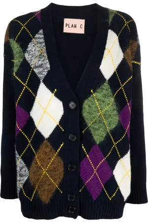 Plan C Argyle intarsia-knit cardigan