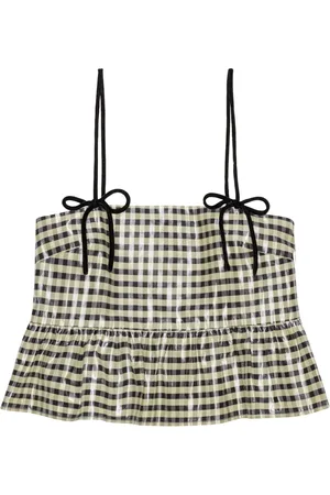 Ganni Check-print peplum top