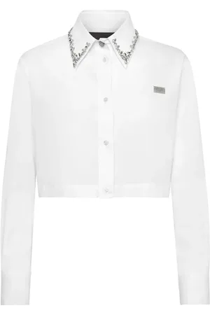 Philipp Plein Crystal-embellished cropped shirt