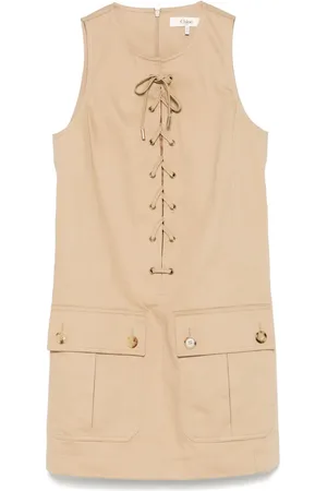 Chloé Lace-up cotton mini dress