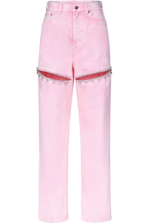 AREA Crystal-embellished high-rise straight-leg jeans
