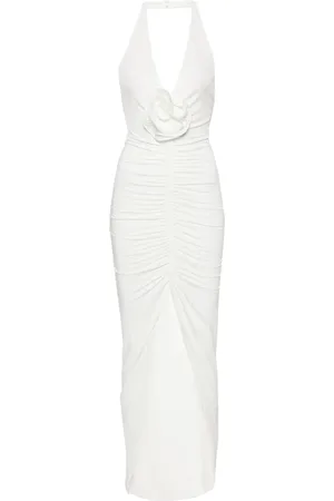 NISSA Floral-appliqu?? ruched gown