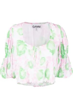 Ganni Floral-print pleated georgette blouse