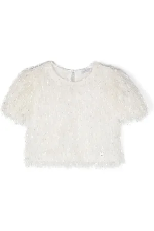 MONNALISA Fringe-detail short-sleeve blouse
