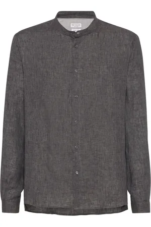 Brunello Cucinelli Eco linen band-collar shirt