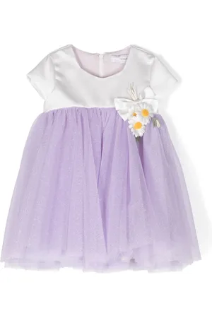 MONNALISA Floral-appliqu?? tulle dress