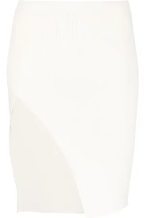 LANEUS Ribbed-knit asymmetric midi skirt